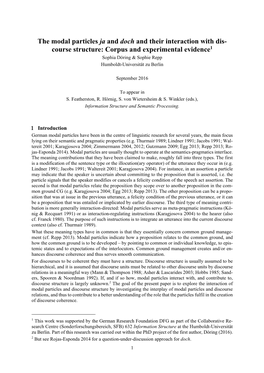 The Modal Particles Ja and Doch and Their Interaction with Discourse