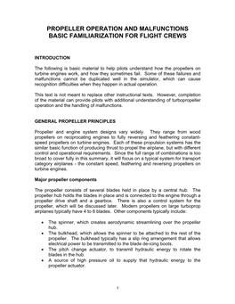 Propeller Operation and Malfunctions Basic Familiarization for Flight Crews