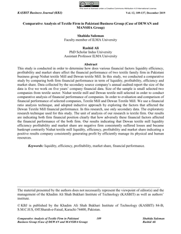 Comparative Analysis of Textile Firm in Pakistani Business Group (Case of DEWAN and MANSHA Group)