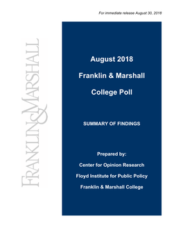 August 2018 Franklin & Marshall College Poll