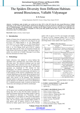 The Spiders Diversity from Different Habitats Around Biosciences, Vallabh Vidyanagar