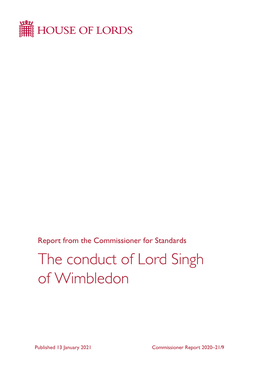 The Conduct of Lord Singh of Wimbledon