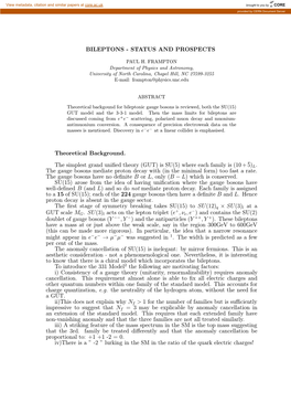 STATUS and PROSPECTS Theoretical Background. the Simplest Grand Unified Theory