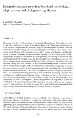 Decapod Crustacean Grooming: Functional Morphology, Adaptive Value, and Phylogenetic Significance