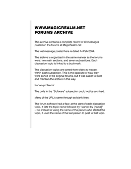 Magicrealm.Net Forum Archive