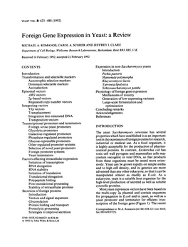 Foreign Gene Expression in Yeast: a Review