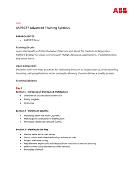 ASPECT® Advanced Training Syllabus