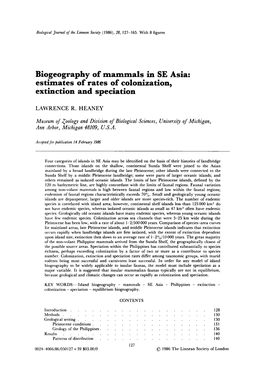 Biogeography of Mammals in SE Asia: Estimates of Rates of Colonization, Extinction and Speciation