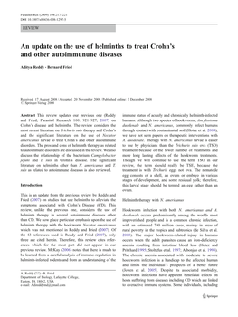 An Update on the Use of Helminths to Treat Crohn's and Other