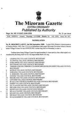 The Mizoram Gazette EXTRA ORDINARY Published Byauthority Regn