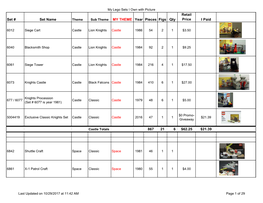 Lego Sets I Own with Picture Retail Set # Set Name Theme Sub Theme MY THEME Year Pieces Figs Qty Price I Paid