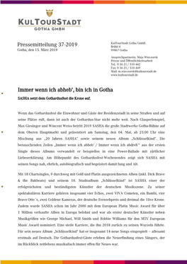 Pressemitteilung 37-2019 Immer Wenn Ich Abheb', Bin Ich in Gotha