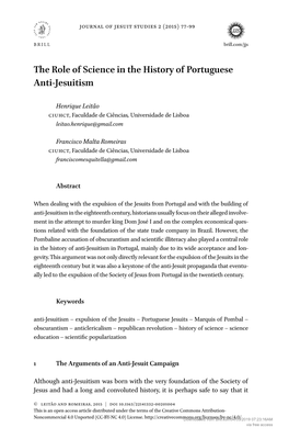 The Role of Science in the History of Portuguese Anti-Jesuitism