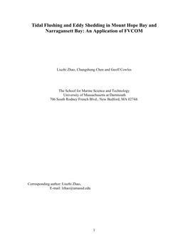 Tidal Flushing and Eddy Shedding in Mount Hope Bay and Narragansett Bay: an Application of FVCOM