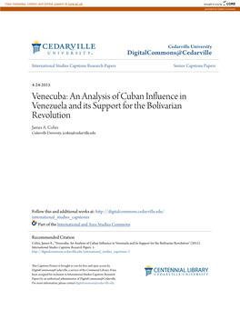 An Analysis of Cuban Influence in Venezuela and Its Support for the Bolívarian Revolution James A