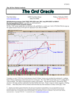 07/20/21 1 the All New Market Analysis Tim Ord, Editor 16928 Van