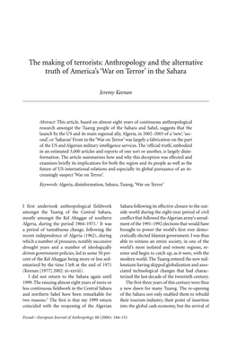 The Making of Terrorists: Anthropology and the Alternative Truth of America’S ‘War on Terror’ in the Sahara