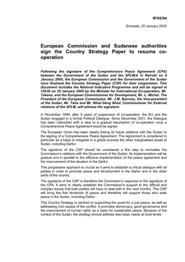 European Commission and Sudanese Authorities Sign the Country Strategy Paper to Resume Co- Operation