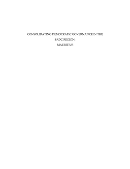 Consolidating Democratic Governance in the Sadc Region: Mauritius