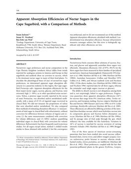 Apparent Absorption Efficiencies of Nectar Sugars in the Cape Sugarbird, with a Comparison of Methods