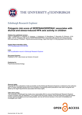 Polygenic Risk Score of SERPINA6/SERPINA1 Associates with Diurnal and Stress-Induced HPA Axis Activity in Children