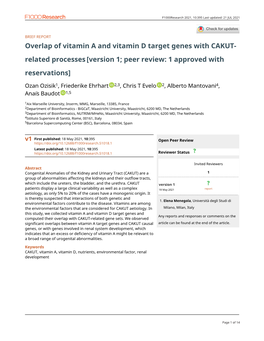 Overlap of Vitamin a and Vitamin D Target Genes with CAKUT- Related Processes [Version 1; Peer Review: 1 Approved with Reservations]