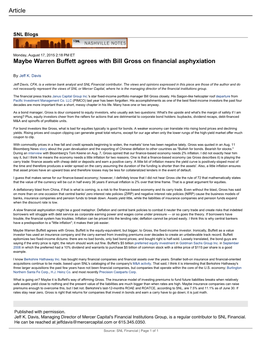 Maybe Warren Buffett Agrees with Bill Gross on Financial Asphyxiation Article