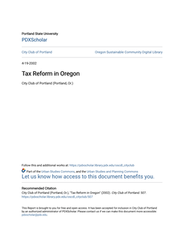 Tax Reform in Oregon