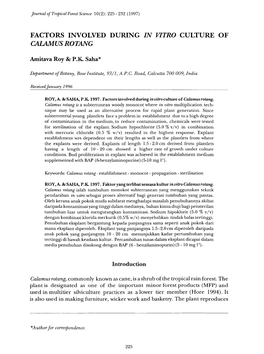 Factors Involved During in Vitro Culture of Calamus Rotang