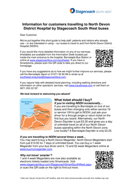 Information for Customers Travelling to North Devon District Hospital by Stagecoach South West Buses