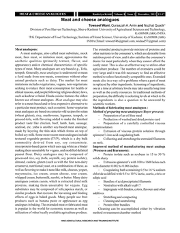 Meat and Cheese Analogues Towseef Wani, Quraazah A