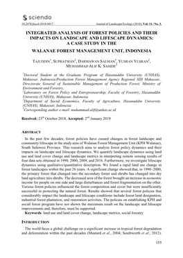 Integrated Analysis of Forest Policies and Their Impacts on Landscape and Lifescape Dynamics: a Case Study in the Walanae Forest Management Unit, Indonesia