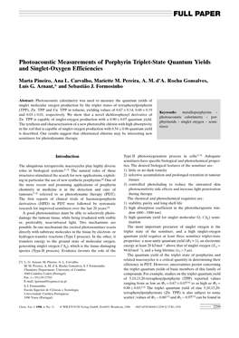 Photoacoustic Measurements of Porphyrin Triplet-State Quantum Yields and Singlet-Oxygen Efficiencies