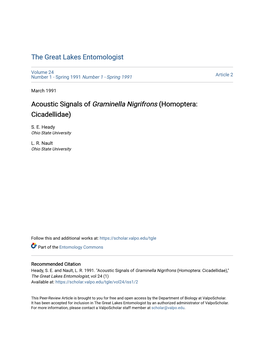 Acoustic Signals of Graminella Nigrifrons (Homoptera: Cicadellidae)