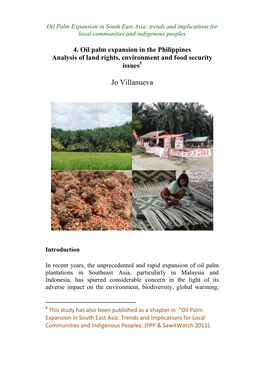 Oil Palm Expansion in the Philippines Analysis of Land Rights, Environment and Food Security Issues5