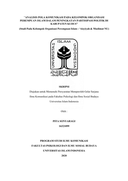 PEREMPUAN ISLAM DALAM PENINGKATAN PARTISIPASI POLITIK DI KABUPATEN KUDUS” (Studi Pada Kelompok Organisasi Perempuan Islam : ‘Aisyiyah & Muslimat NU)