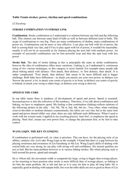 Table Tennis Strokes: Power, Rhythm and Speed Combinations