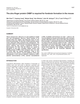 The Zinc-Finger Protein CNBP Is Required for Forebrain Formation In