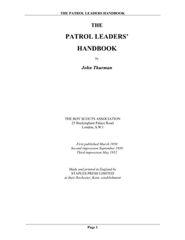 Patrol Leaders' Handbook