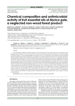 Chemical Composition and Antimicrobial Activity of Fruit Essential Oils of Myrica Gale, a Neglected Non-Wood Forest Product