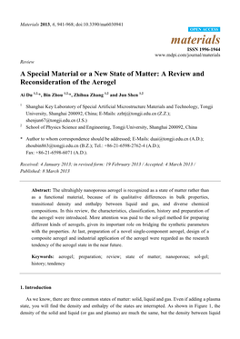 A Special Material Or a New State of Matter: a Review and Reconsideration of the Aerogel
