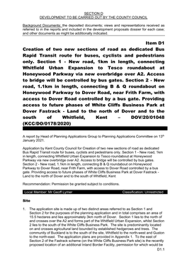 Item D1 Creation of Two New Sections of Road As Dedicated Bus Rapid Transit Route for Buses, Cyclists and Pedestrians Only