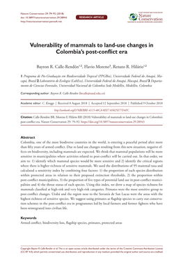 Vulnerability of Mammals to Land-Use Changes in Colombia's Post-Conflict