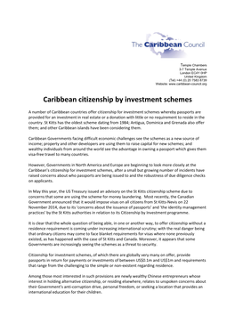 Caribbean Citizenship by Investment Schemes