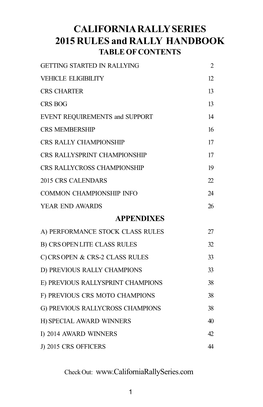 CALIFORNIA RALLY SERIES 2015 RULES and RALLY HANDBOOK