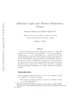 Arxiv:2010.02145V2 [Math.LO] 25 Feb 2021 Infinitary Logics and Abstract