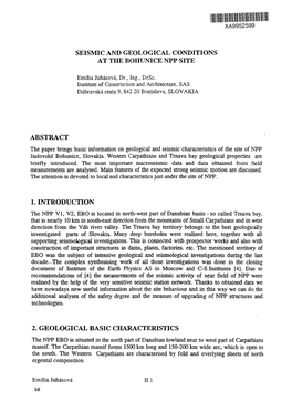 Seismic and Geological Conditions at the Bohunice Npp Site