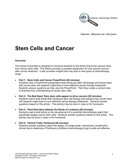 Stem Cells and Cancer