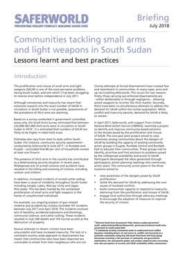 Communities Tackling Small Arms and Light Weapons in South Sudan Briefing