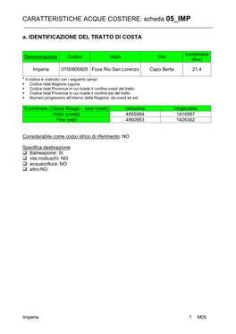 CARATTERISTICHE ACQUE COSTIERE: Scheda 05 IMP ______A
